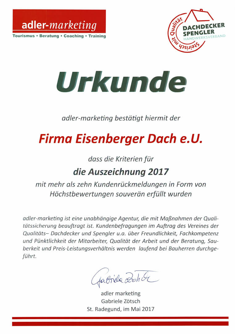 Auszeichnung - 2017 - Urkunde
